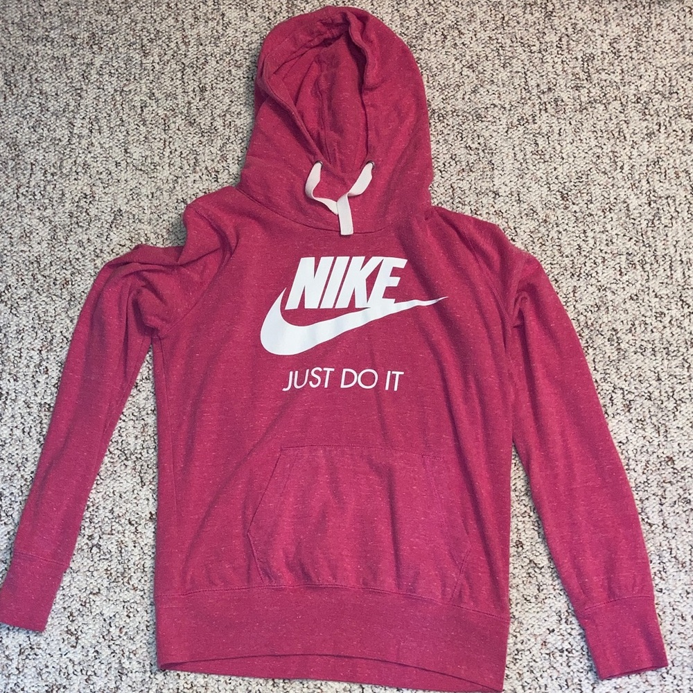 LIKE NEW…..Pink Nike Cowl Neck Draw-String Hoodie with White Logo